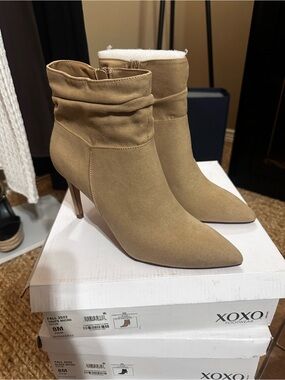 XOXO Tan Suede-Effect Pointed Toe Stiletto Ankle Boots